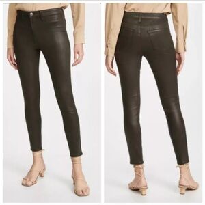 L'Agence Margot Skinny Jeans Cropped Coated Forest Green Mid Rise Women's 31